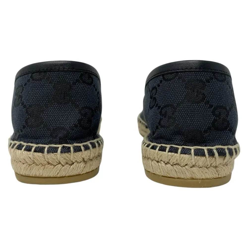 Gucci GG Supreme Monogram Canvas Espadrille Flats Black Size 37